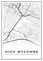 Street map poster of High Wycombe town centre, Buckinghamshire