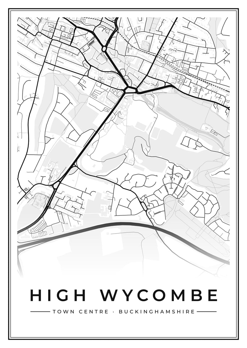 High Wycombe Town Centre Street Map Poster