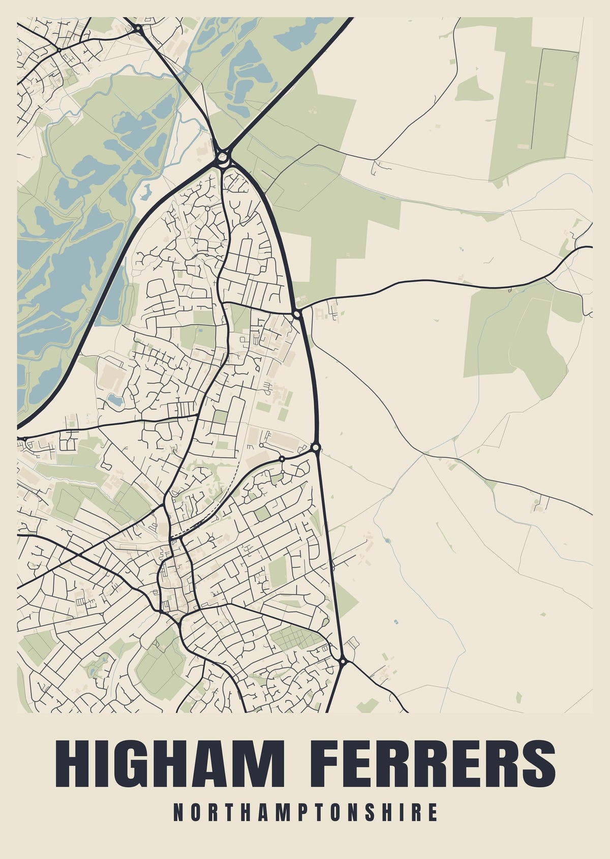 Street map poster of Higham Ferrers, Northamptonshire