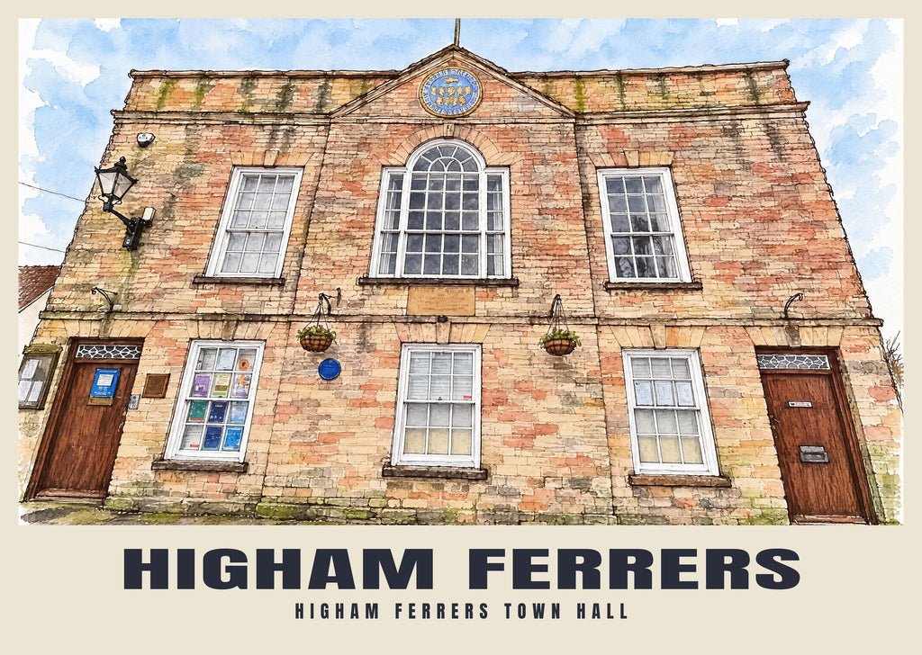 Higham Ferrers Town Hall poster, Ink & Wash style