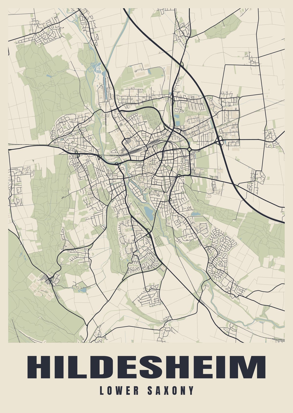 Street map poster of Hildesheim, Lower Saxony