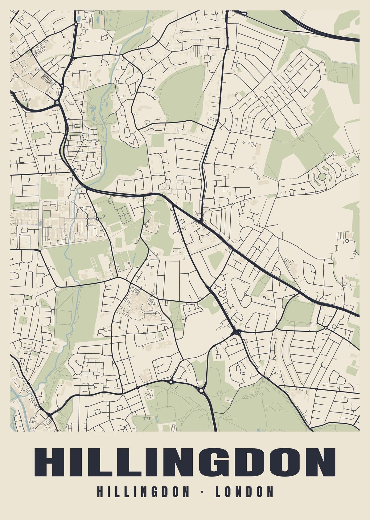Heritage street map poster of Hillingdon, Hillingdon, London
