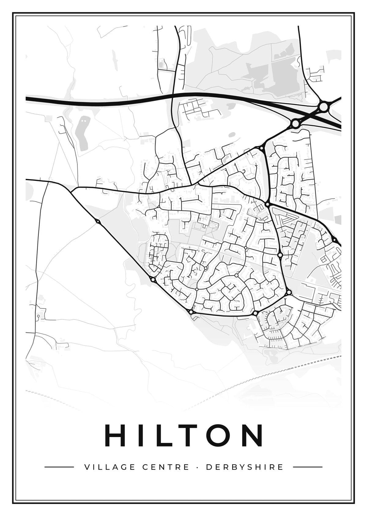 Street map poster of Hilton village centre, Derbyshire