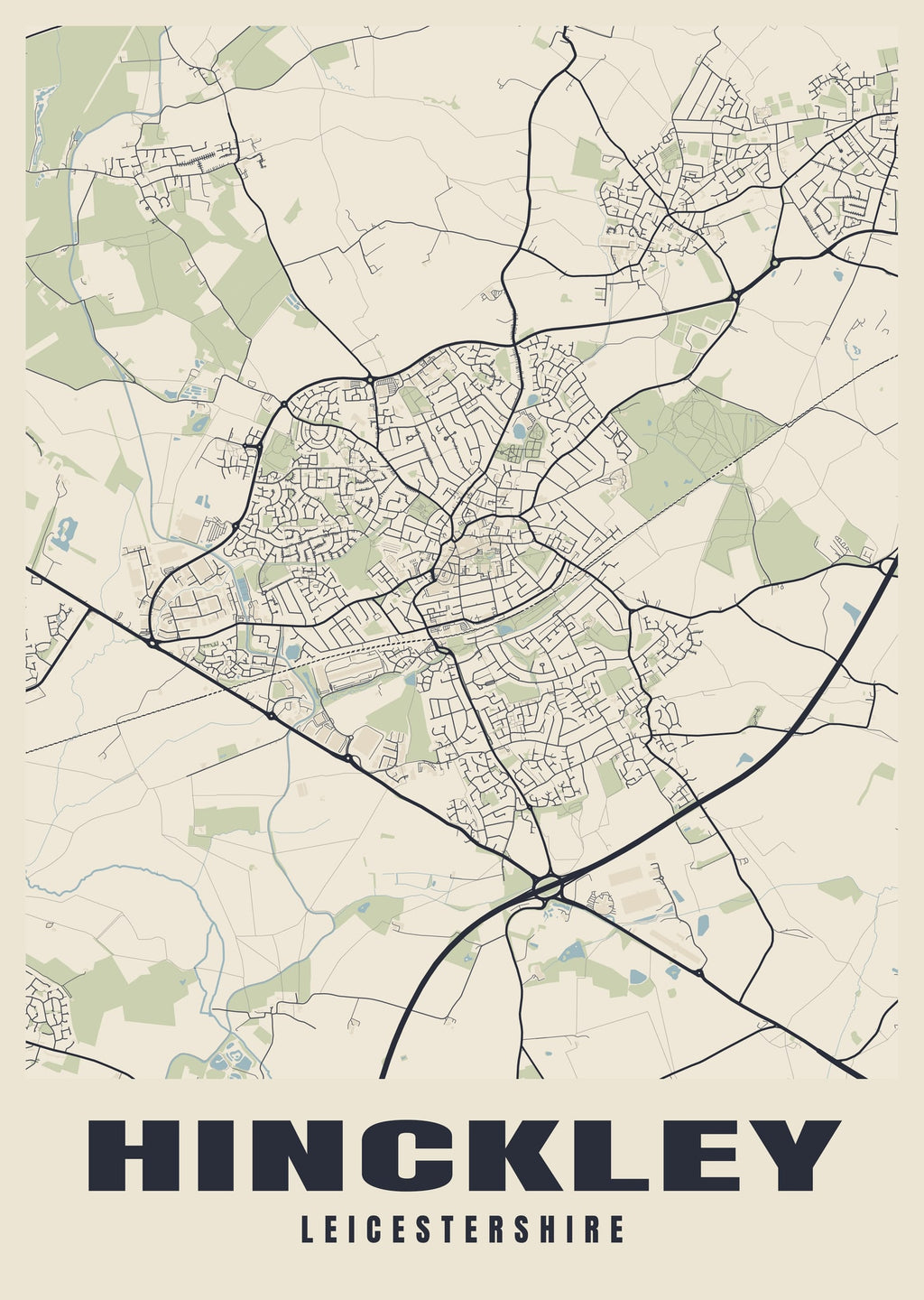 Street map poster of Hinckley, Leicestershire