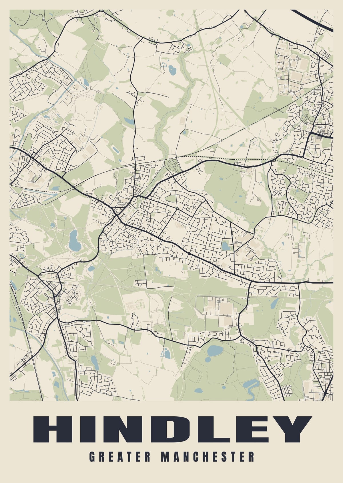 Street map poster of Hindley, Greater Manchester