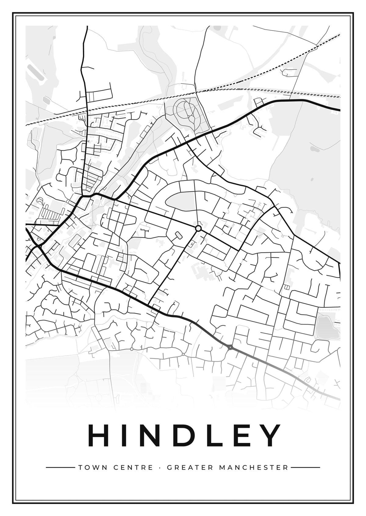 Street map poster of Hindley town centre, Greater Manchester
