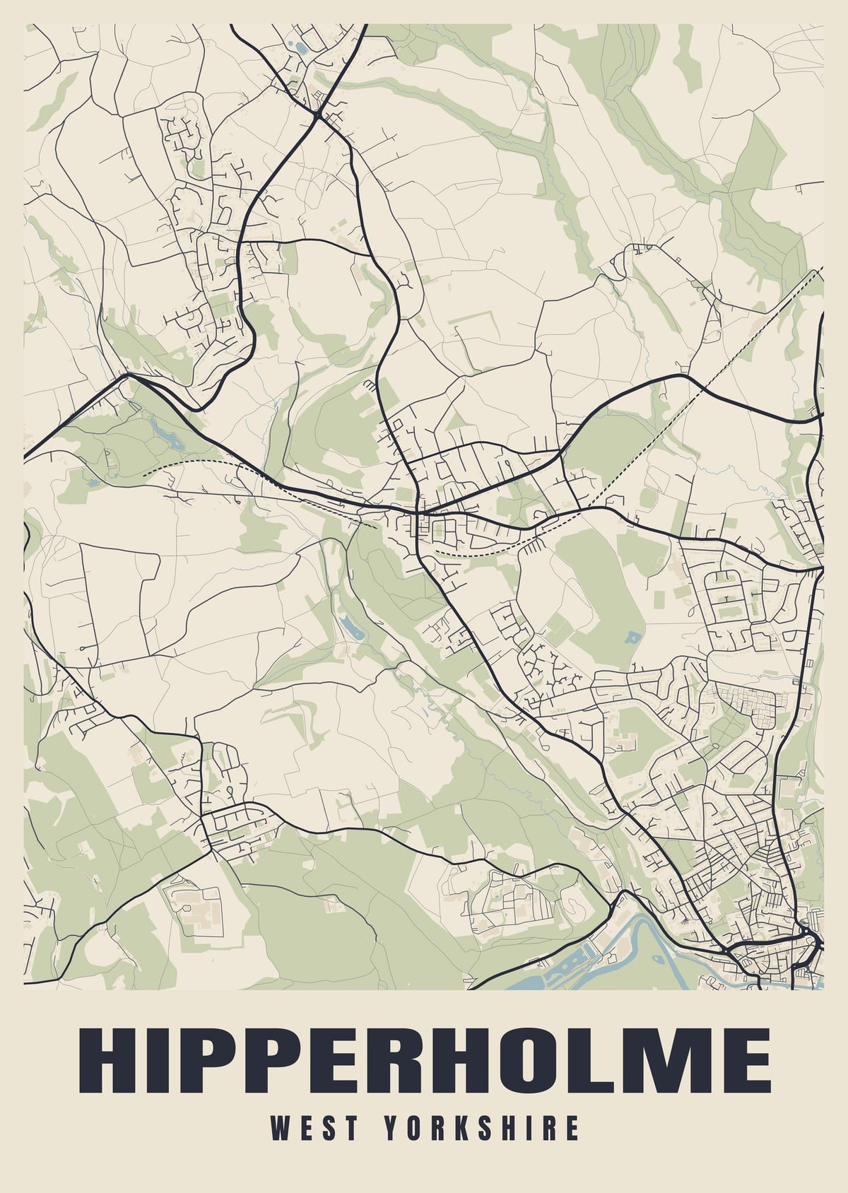 Street map poster of Hipperholme, West Yorkshire