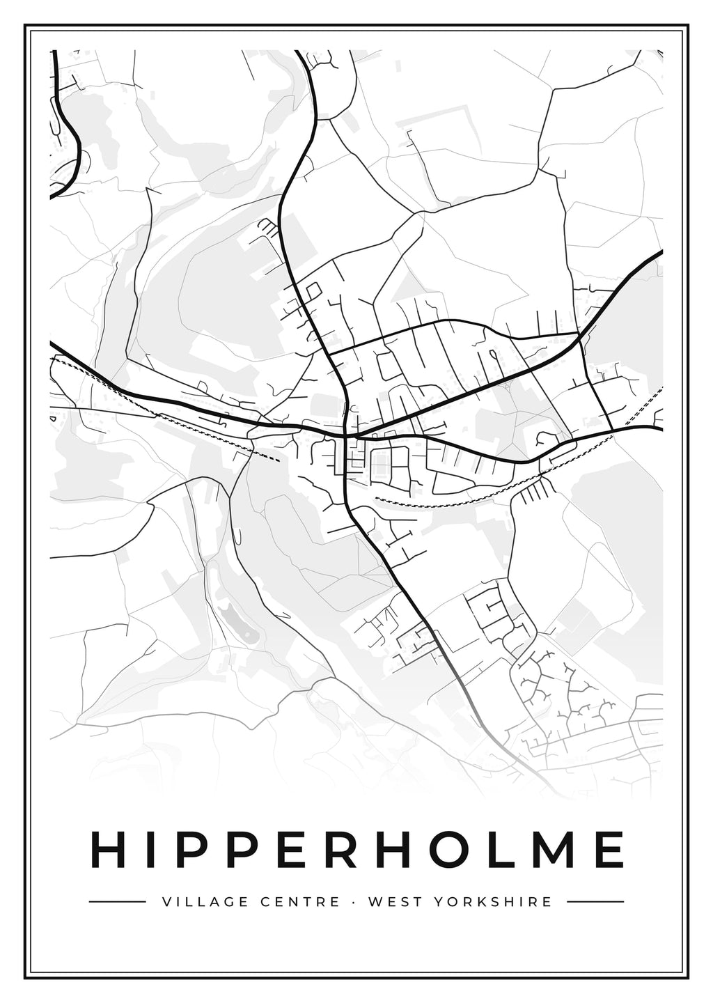 Street map poster of Hipperholme village centre, West Yorkshire