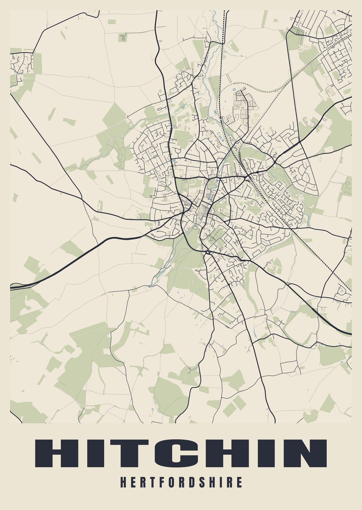Street map poster of Hitchin, Hertfordshire
