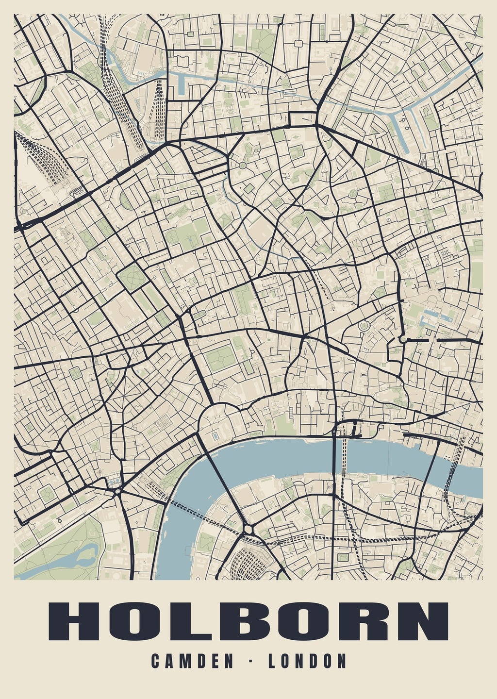 Heritage street map poster of Holborn, Camden, London