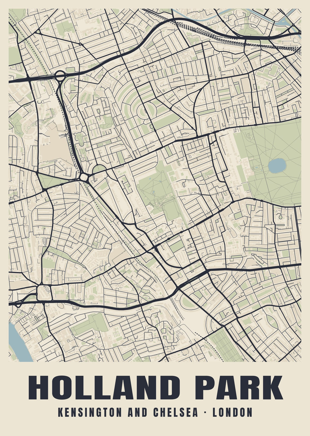 Heritage street map poster of Holland Park, Kensington and Chelsea, London