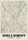 Heritage street map poster of Holloway, Islington, London