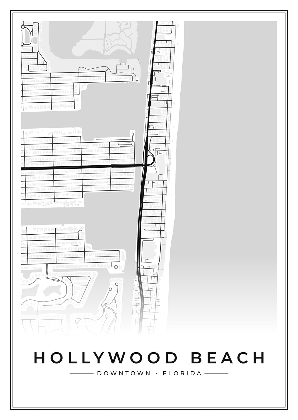 Hollywood Beach Downtown Street Map Poster
