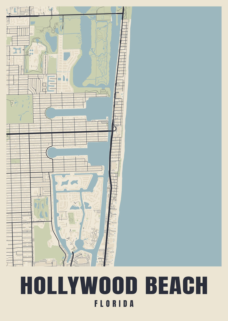Hollywood Beach Street Map Poster