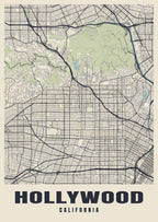 Street map poster of Hollywood, California