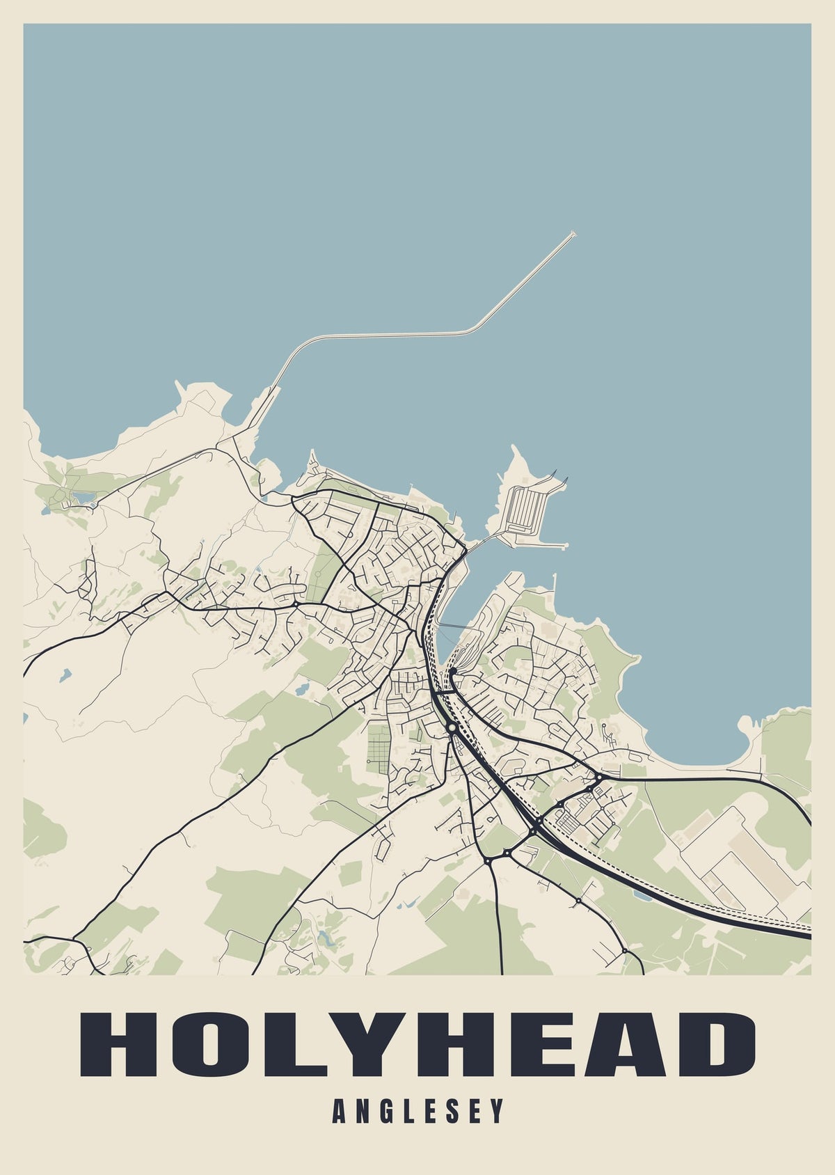 Street map poster of Holyhead, Anglesey
