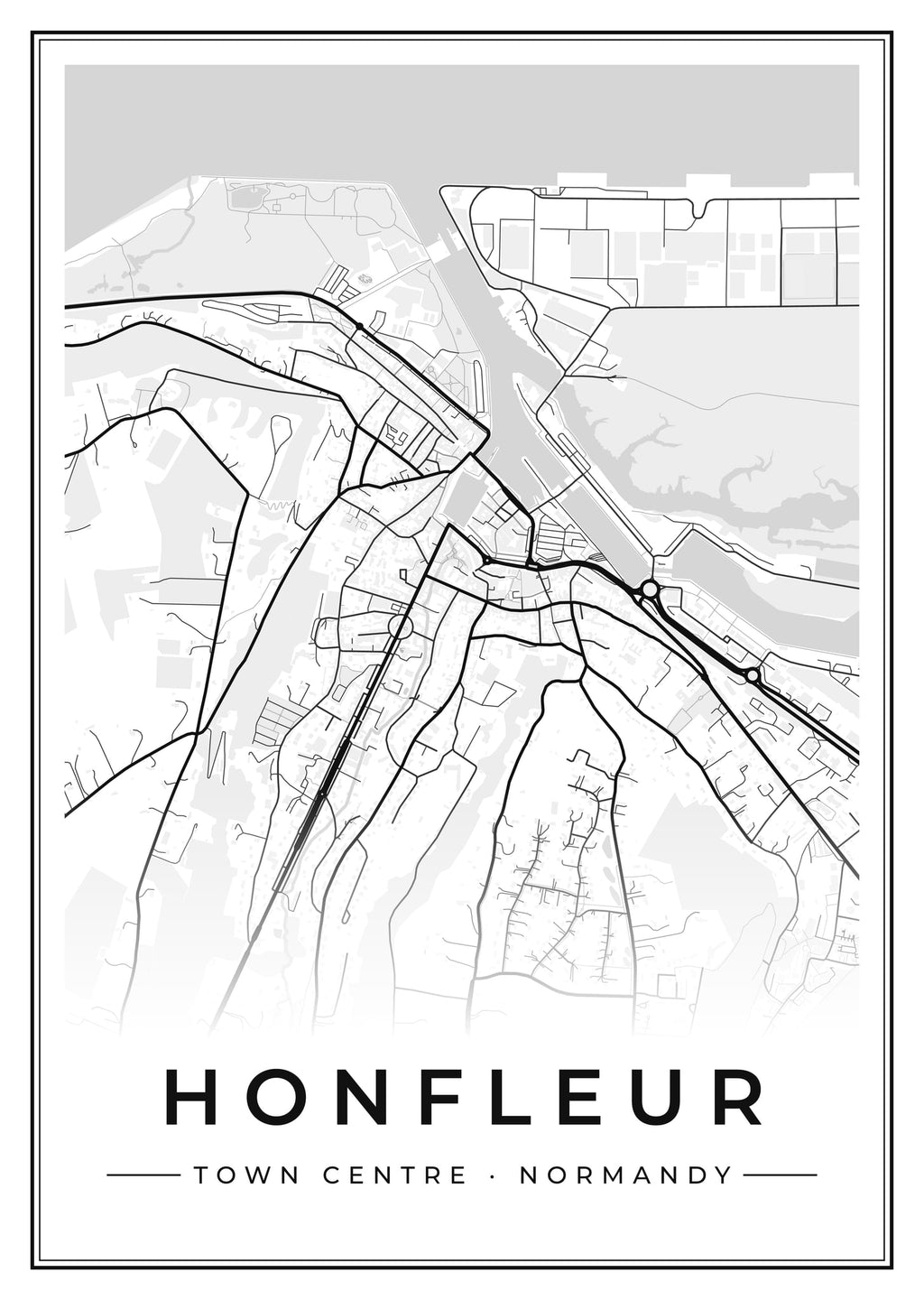 Street map poster of Honfleur town centre, Normandy