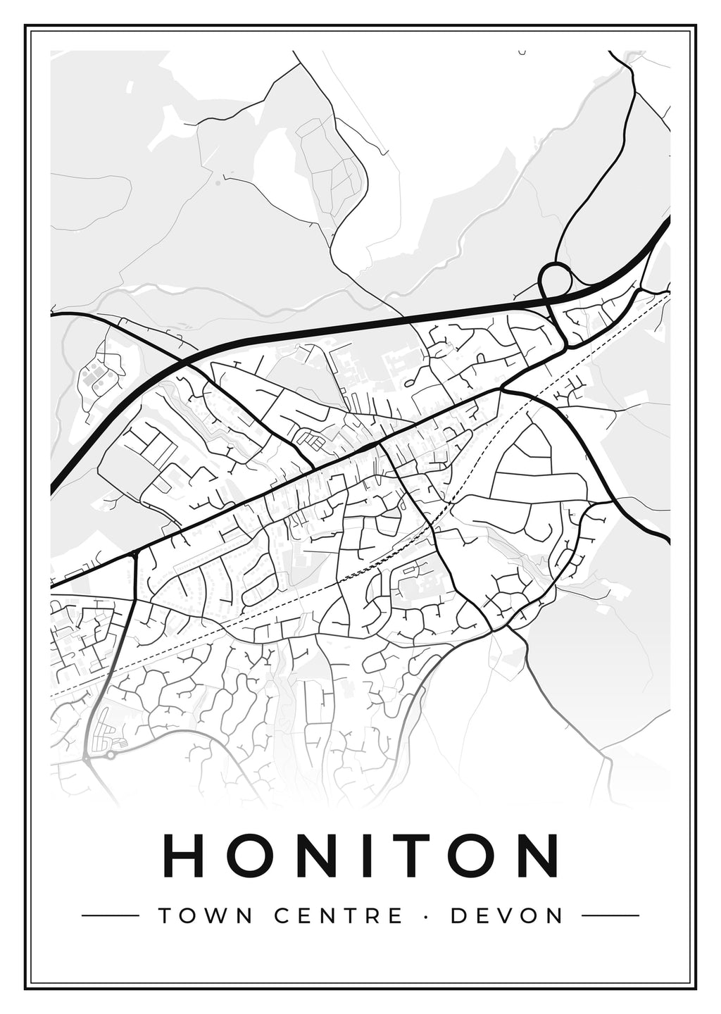 Street map poster of Honiton town centre, Devon
