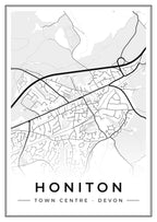 Street map poster of Honiton town centre, Devon