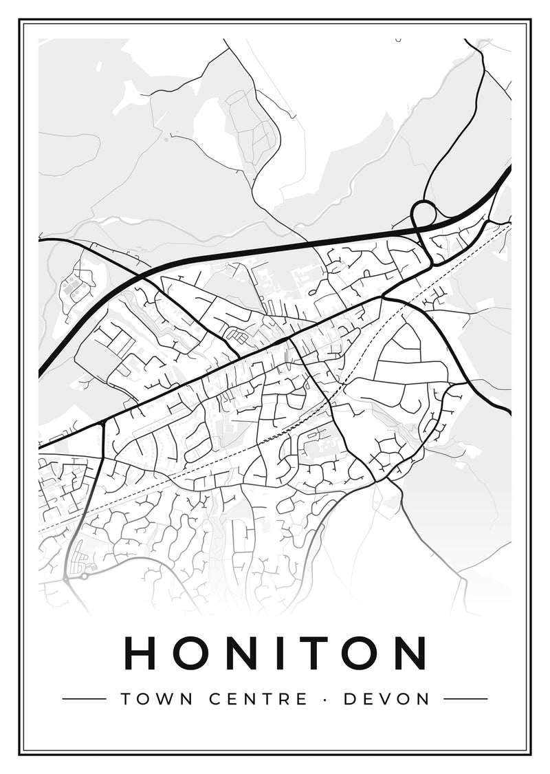 Honiton Town Centre Street Map Poster