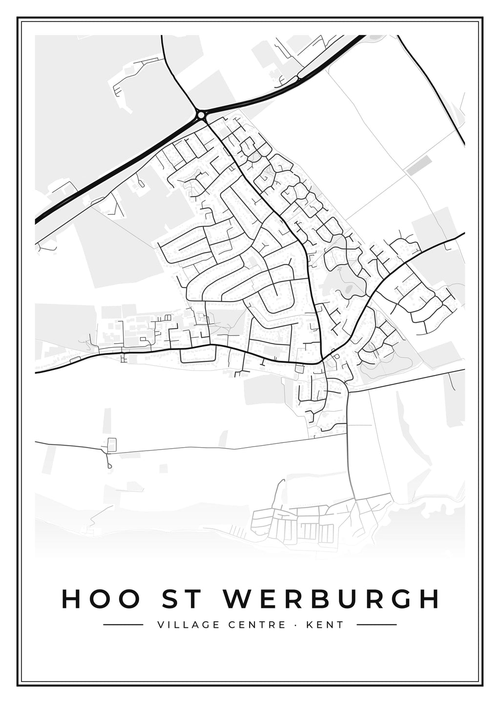 Street map poster of Hoo St Werburgh village centre, Kent