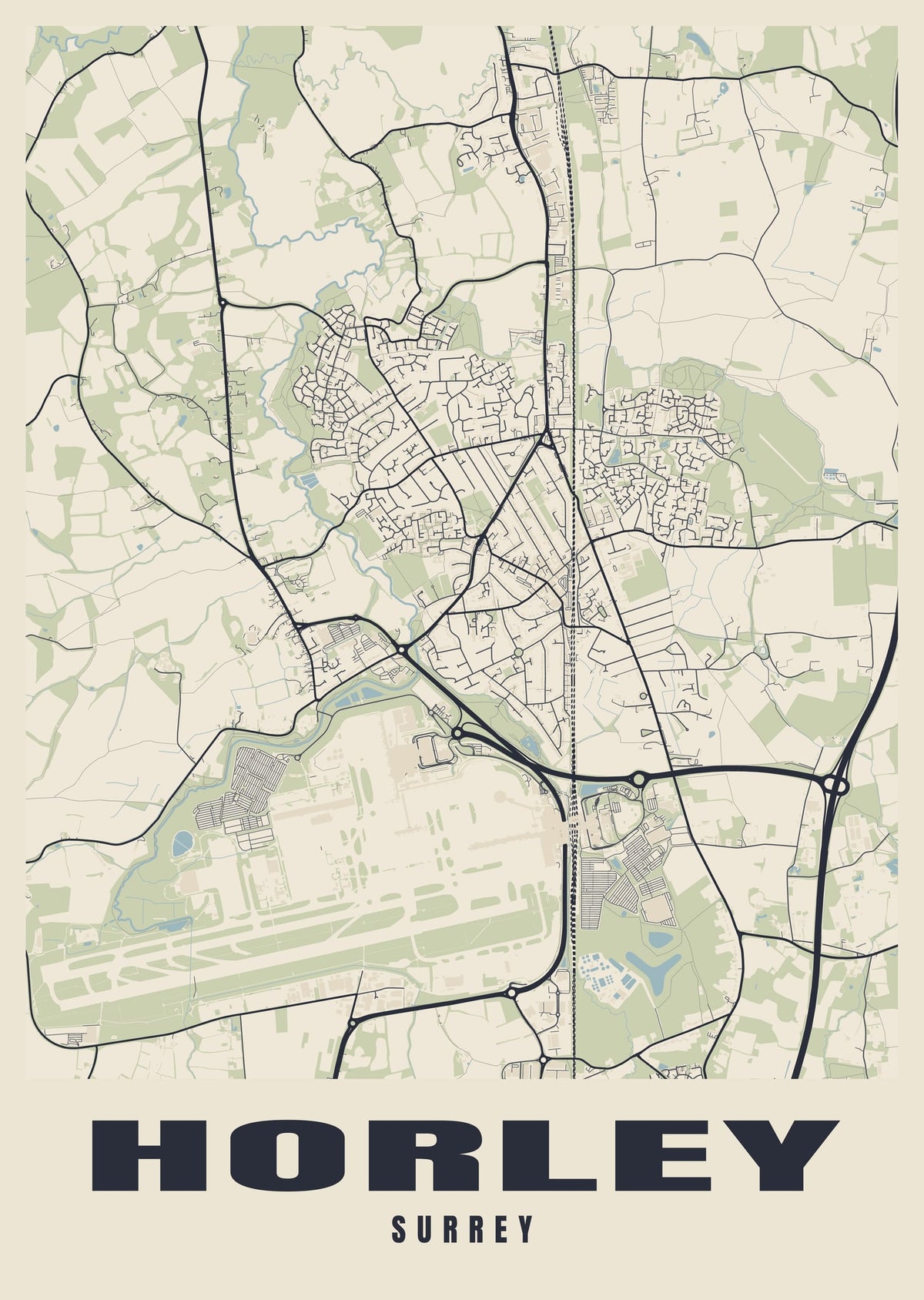 Street map poster of Horley, Surrey