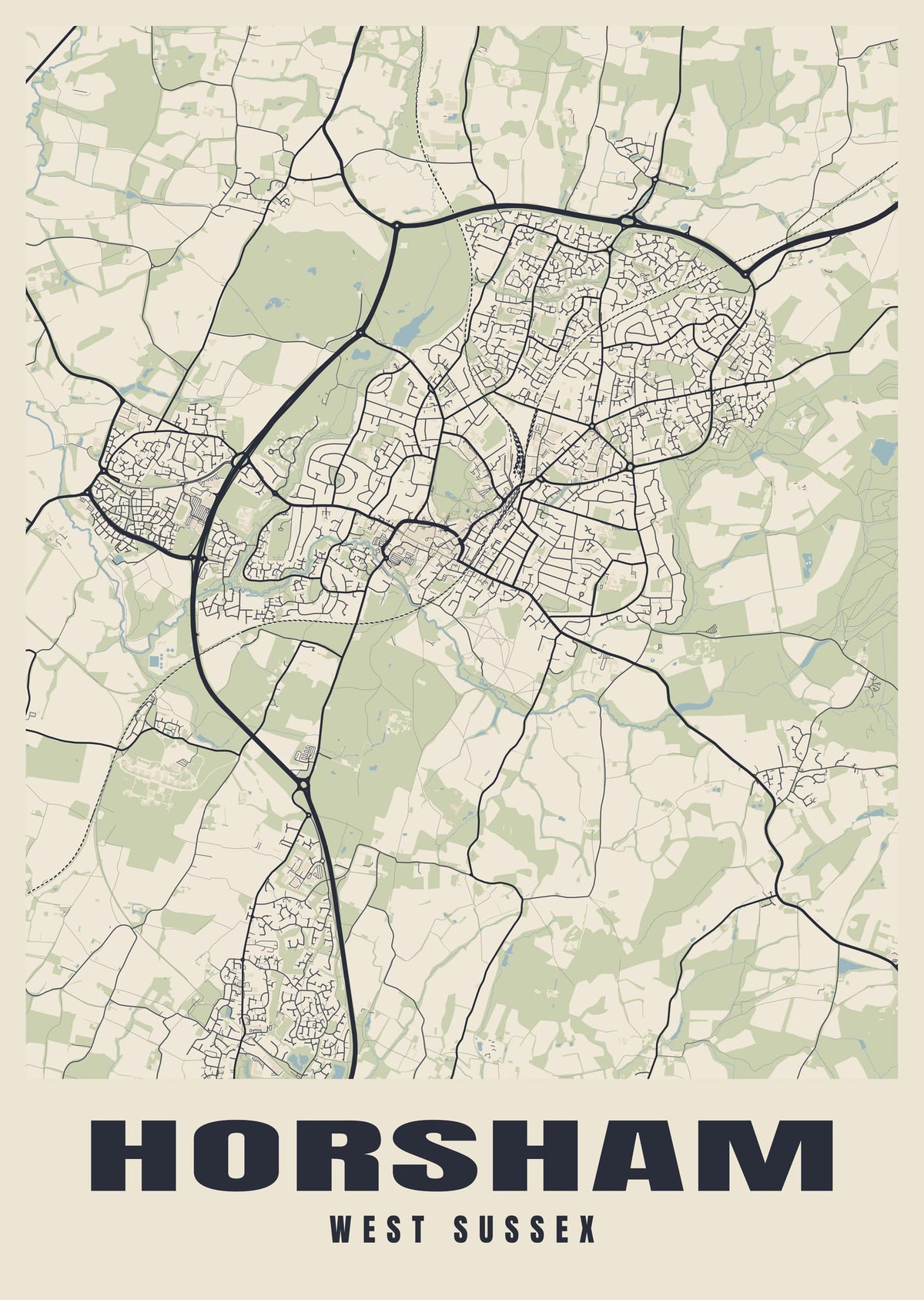 Street map poster of Horsham, West Sussex