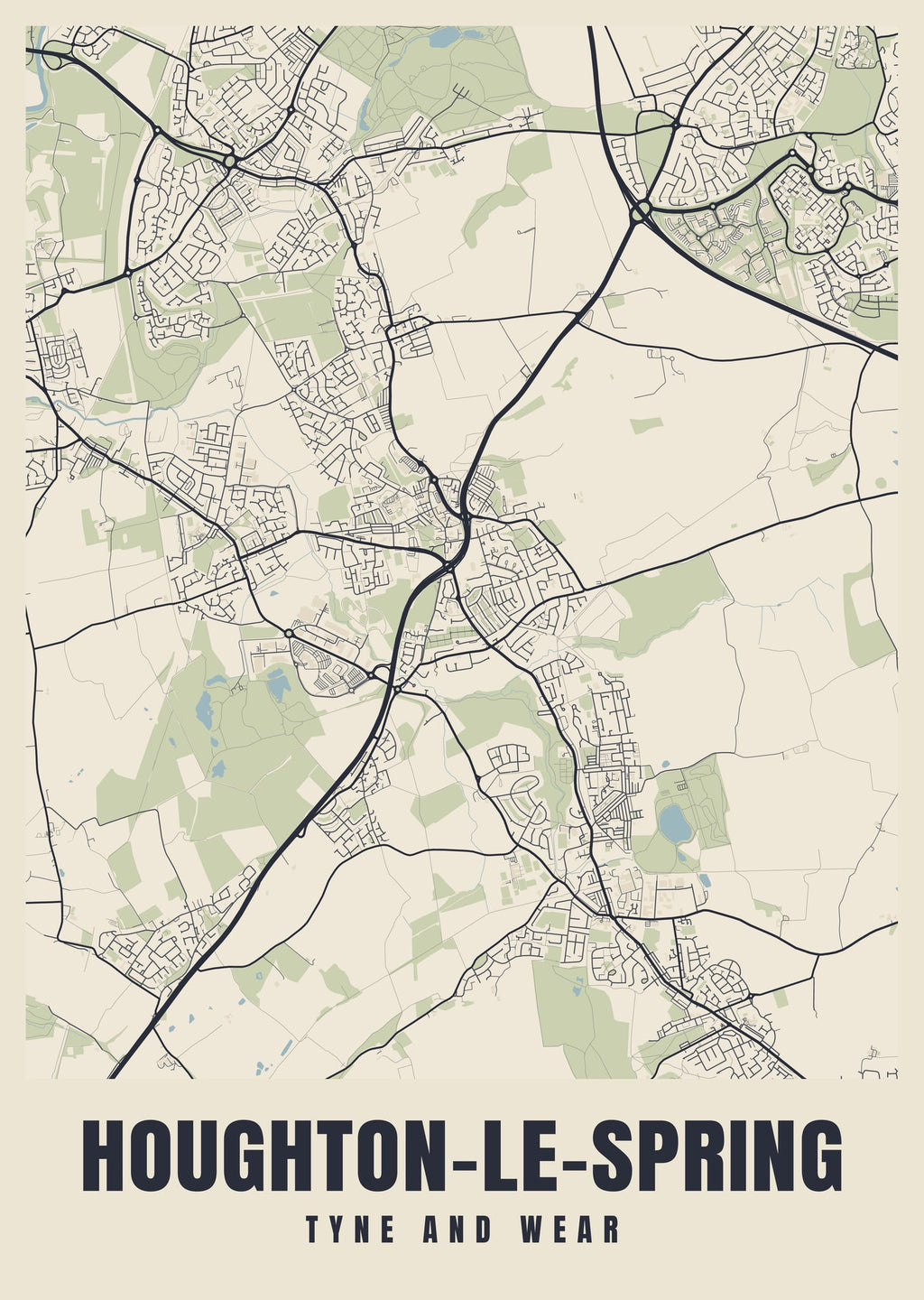 Street map poster of Houghton-le-Spring, Tyne and Wear