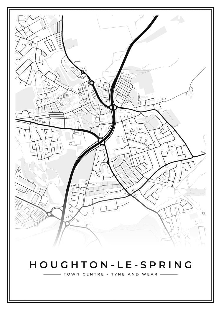 Houghton-le-Spring Town Centre Street Map Poster