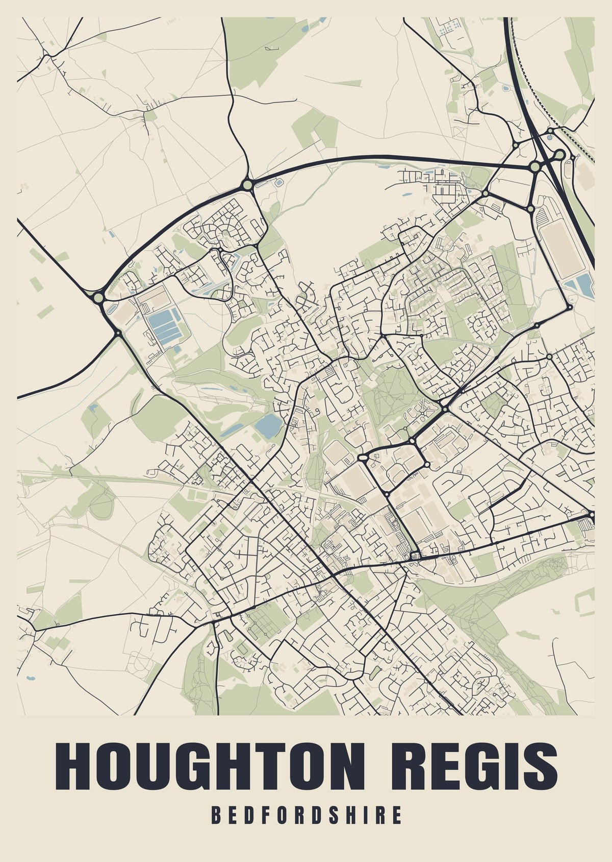 Street map poster of Houghton Regis, Bedfordshire