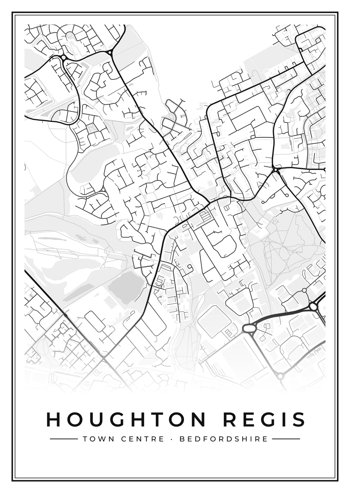 Street map poster of Houghton Regis town centre, Bedfordshire