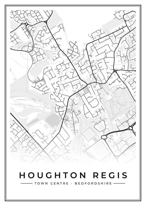 Houghton Regis Town Centre Street Map Poster