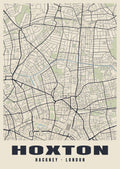 Heritage street map poster of Hoxton, Hackney, London