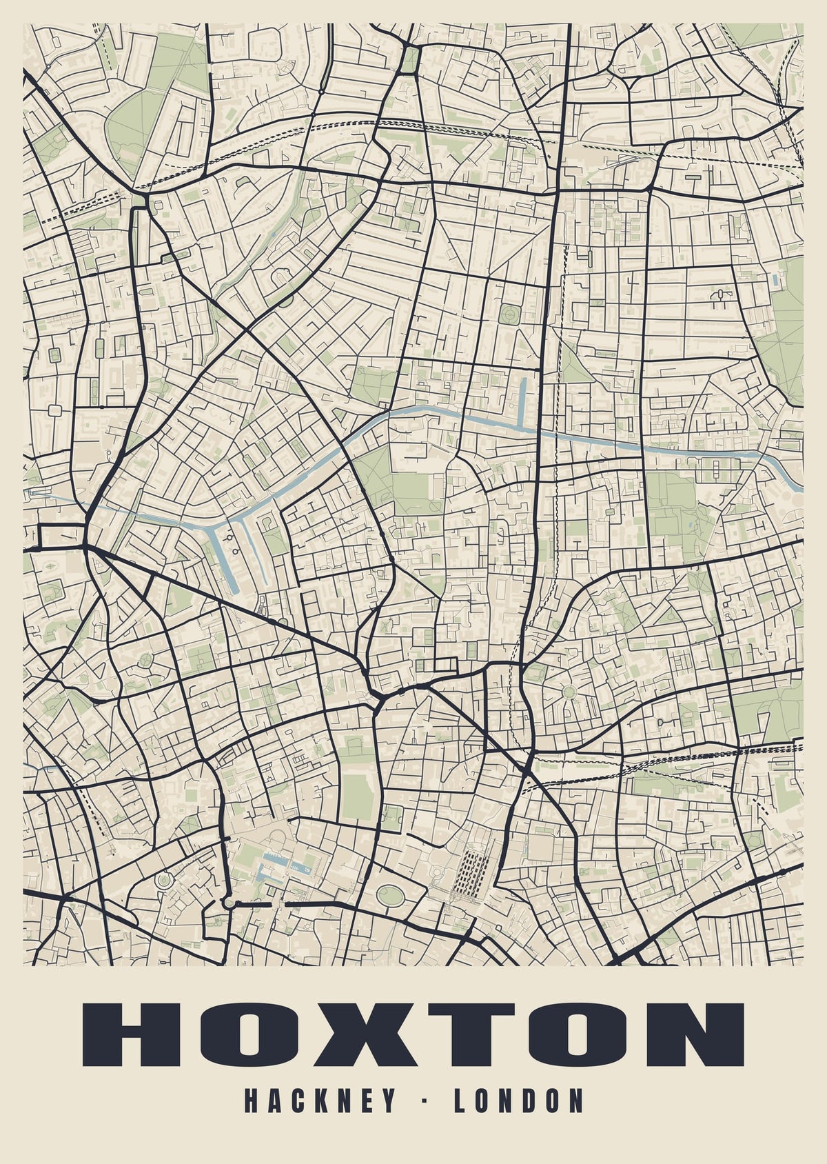 Heritage street map poster of Hoxton, Hackney, London