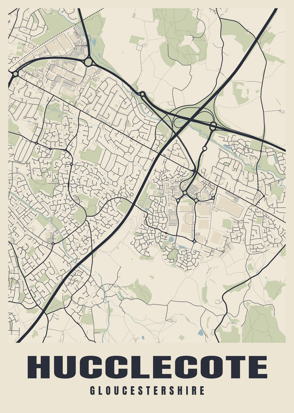 Street map poster of Hucclecote, Gloucestershire