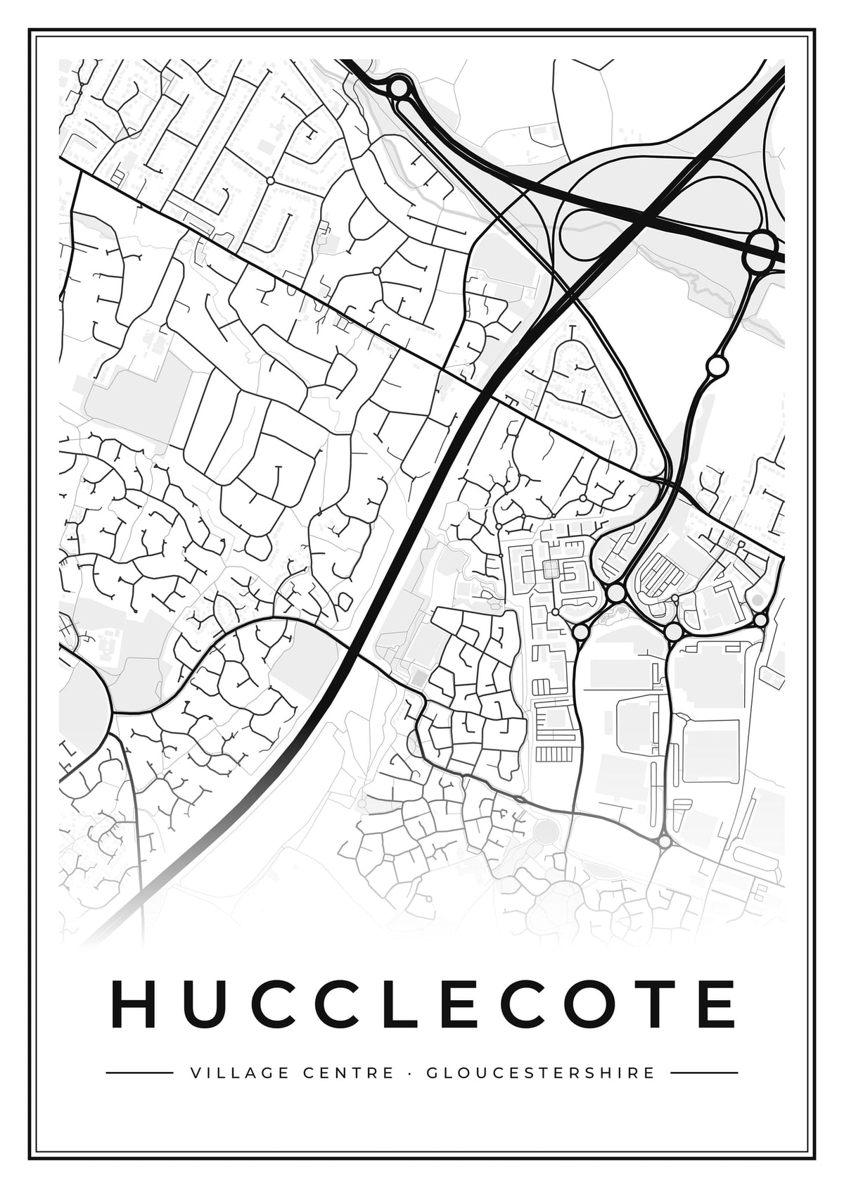 Street map poster of Hucclecote village centre, Gloucestershire