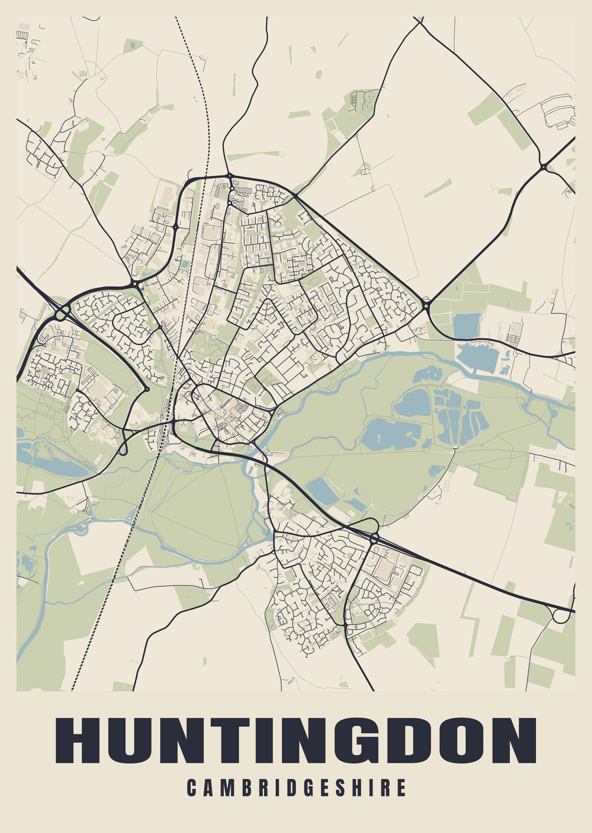 Street map poster of Huntingdon, Cambridgeshire