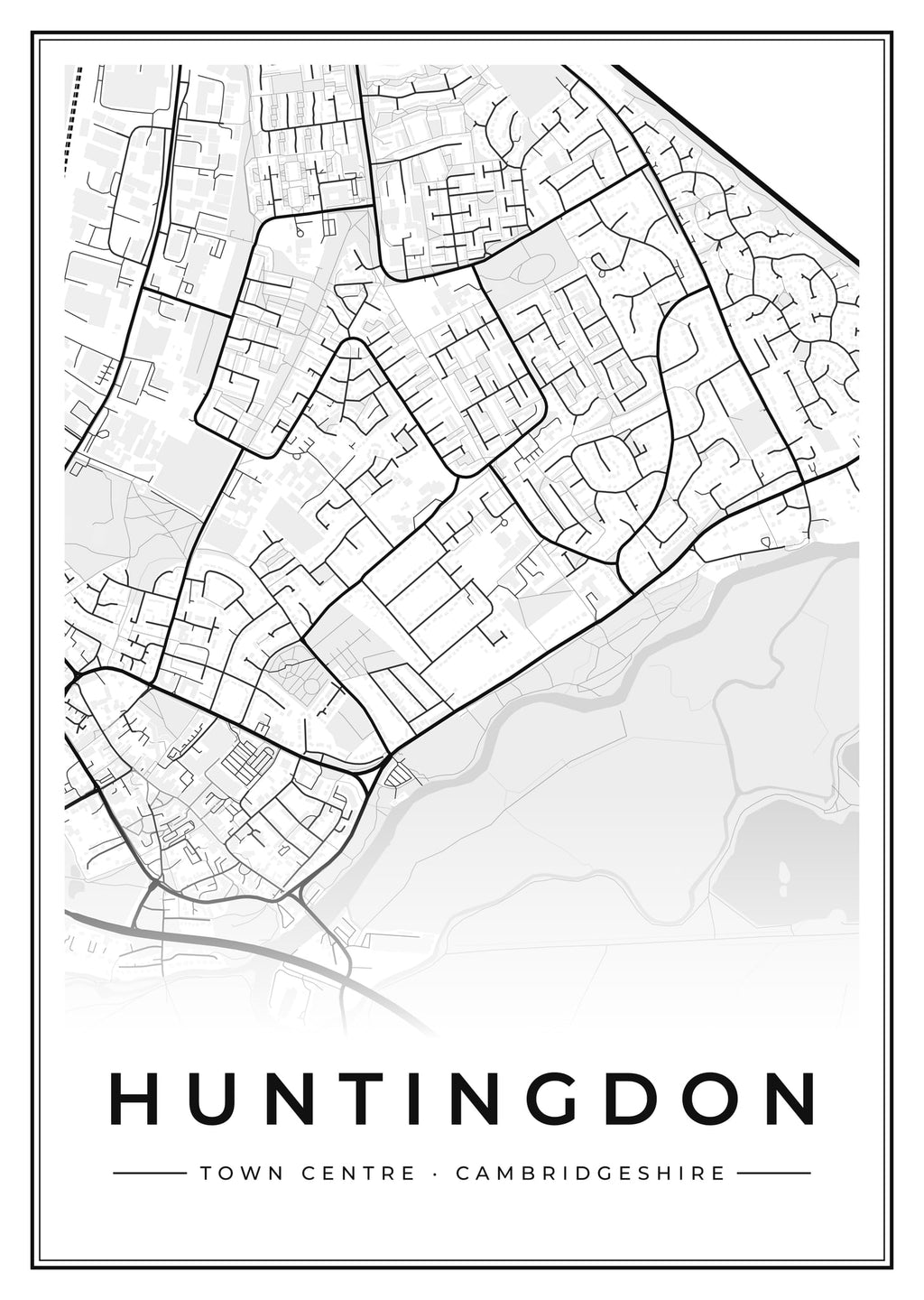 Street map poster of Huntingdon town centre, Cambridgeshire