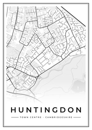 Huntingdon Town Centre Street Map Poster