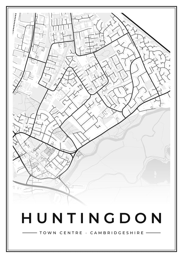 Huntingdon Town Centre Street Map Poster