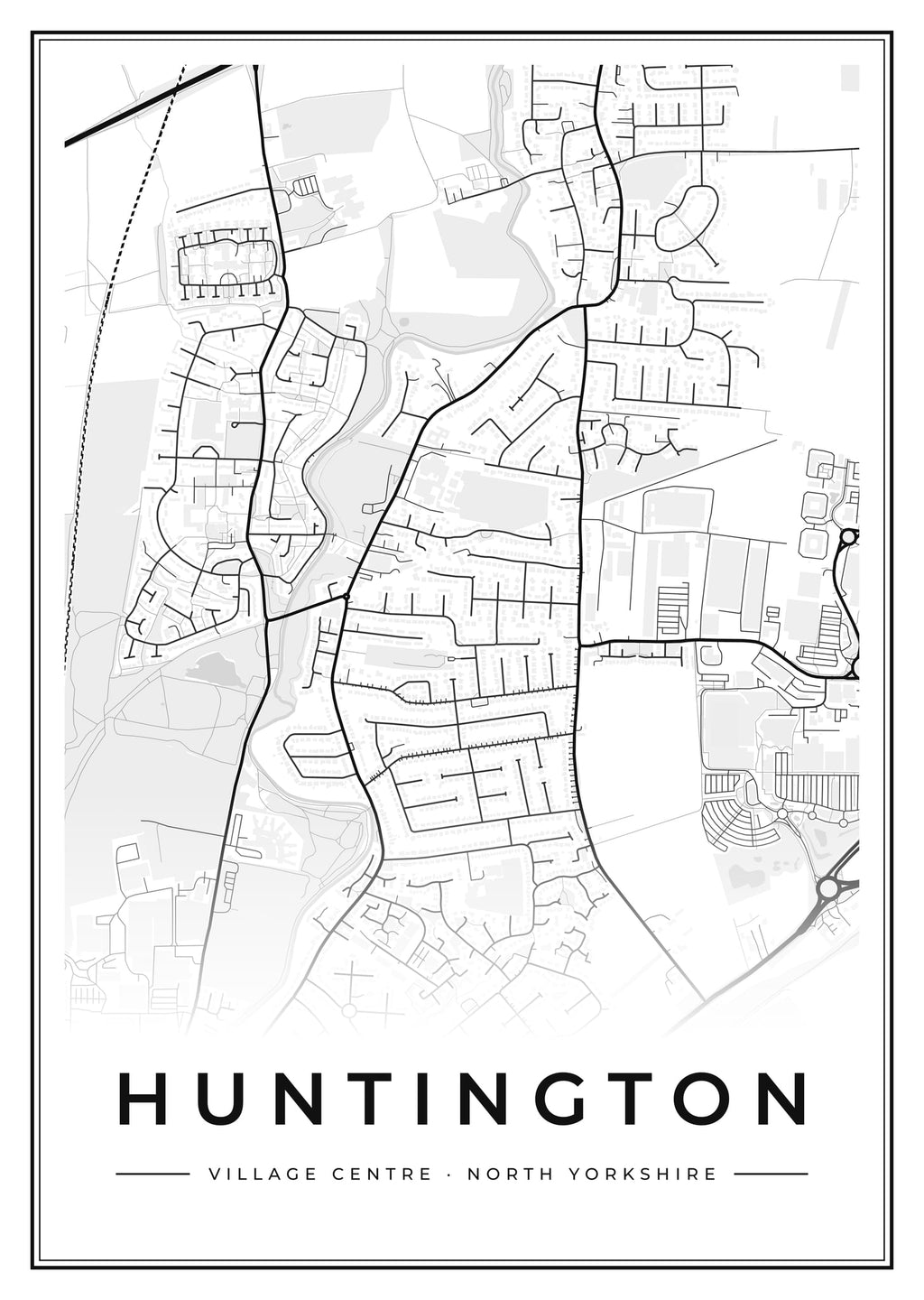 Street map poster of Huntington village centre, North Yorkshire