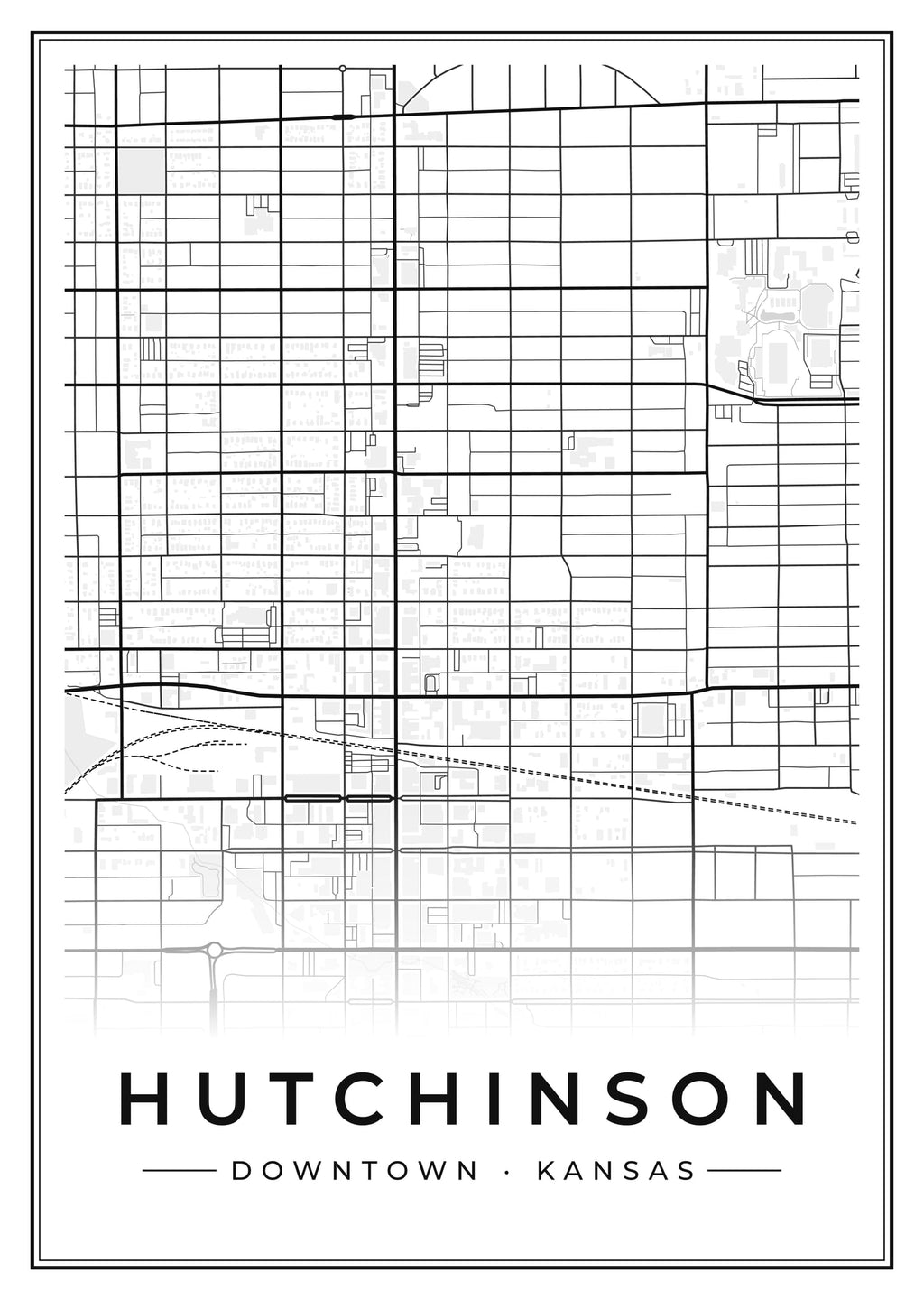 Street map poster of downtown Hutchinson, Kansas