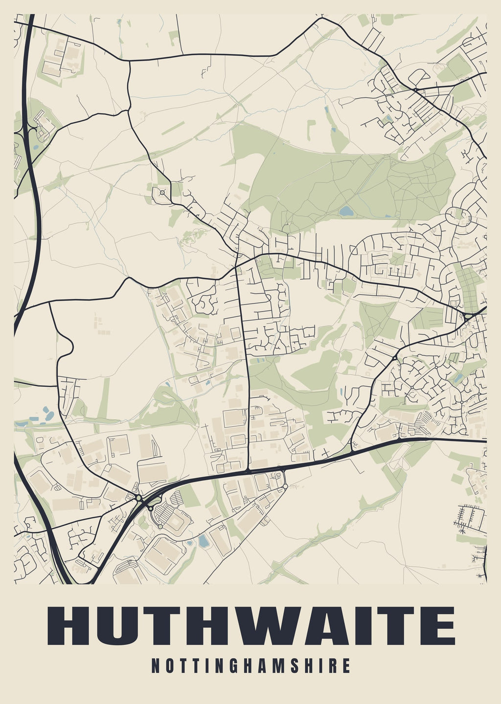 Street map poster of Huthwaite, Nottinghamshire