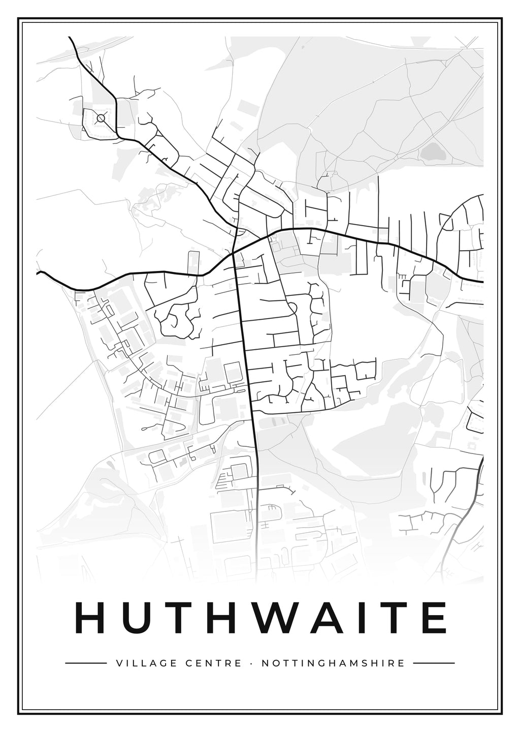 Street map poster of Huthwaite village centre, Nottinghamshire
