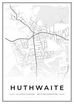 Street map poster of Huthwaite village centre, Nottinghamshire
