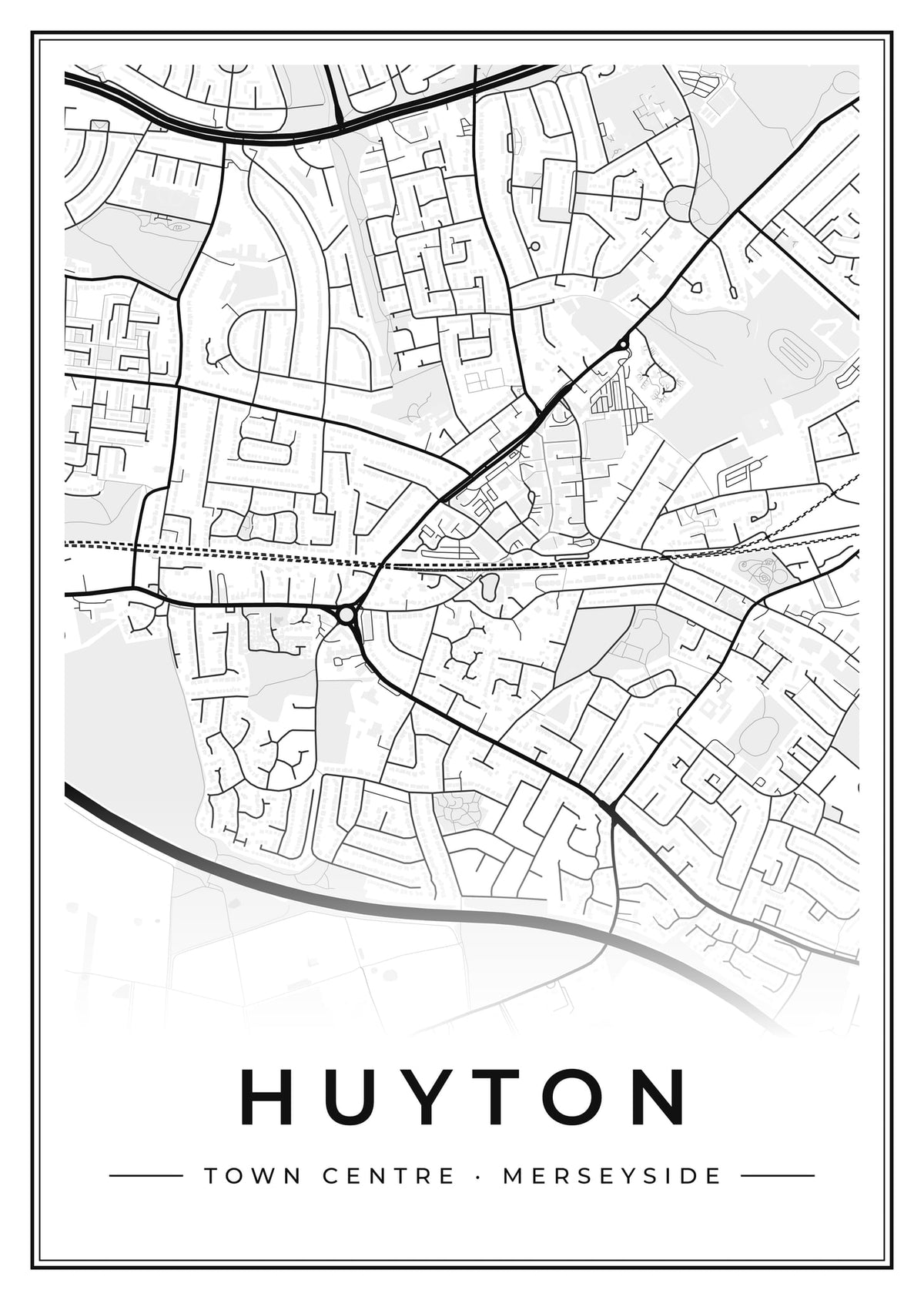 Street map poster of Huyton town centre, Merseyside