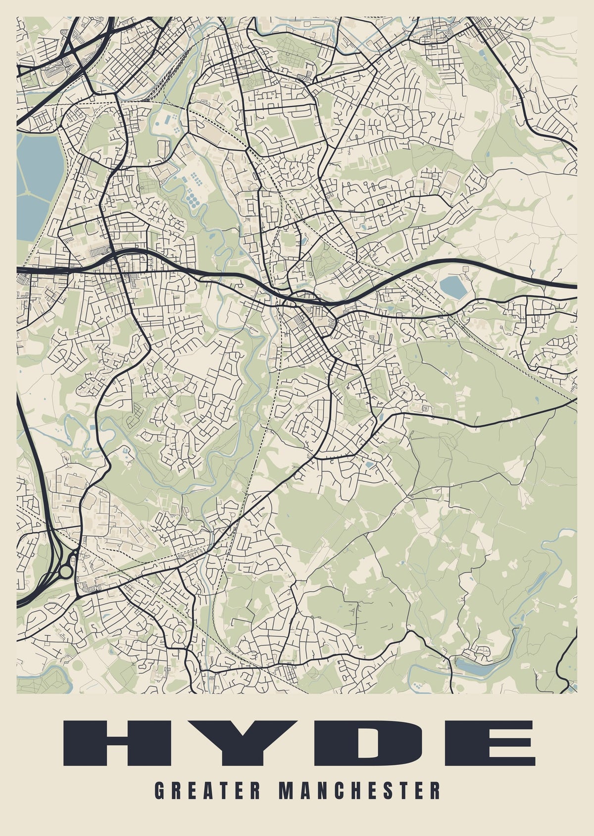 Street map poster of Hyde, Greater Manchester
