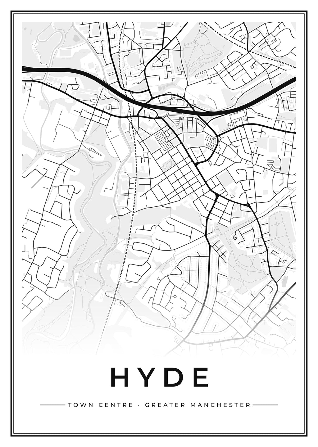 Street map poster of Hyde town centre, Greater Manchester