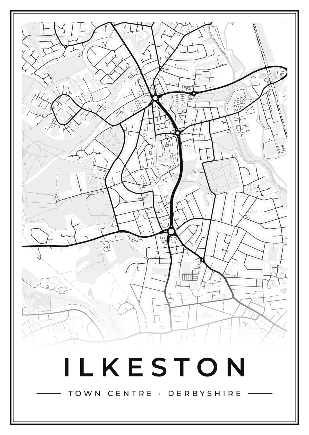 Street map poster of Ilkeston town centre, Derbyshire