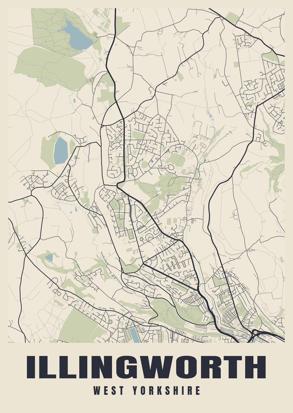 Street map poster of Illingworth, West Yorkshire